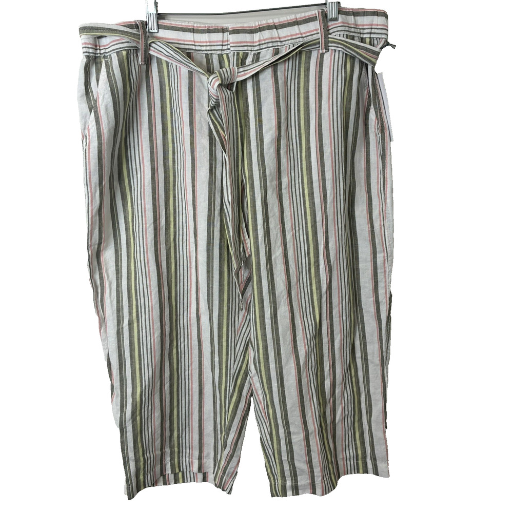 Liz Claiborne NWT Women's Linen Blend Striped Wide Leg Cropped Pants Size XL